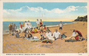Beach Scene People Ramseys Idle A While Geneva on the Lake Ohio 1929 postcard