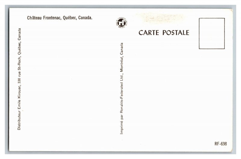 Chateau Frontenac Quebec Canada Postcard Old Cars