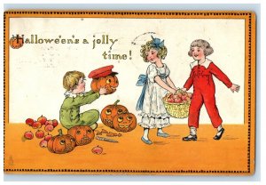 1914 Halloween Jolly Time! Tuck JOL Children Girl Dress Apples Embossed Postcard 