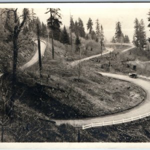 c1920s OR RPPC Columbia River Hwy Switchback Road Car Real Photo Prentiss A262