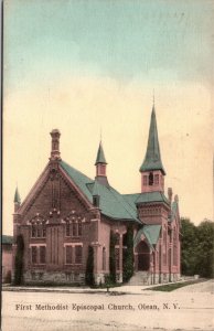 Hand Colored Postcard First Methodist Episcopal Church in Olean, New York~134862