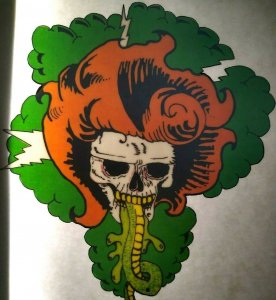 Grateful Dead Car Window Decal Orange Haired Skull Head Lightning Bolts Snake