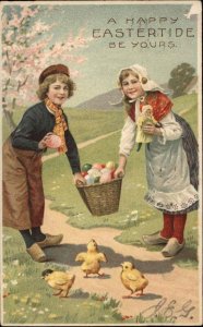 Easter Dutch Children Chicks Eggs Embossed c1900s-10s Postcard