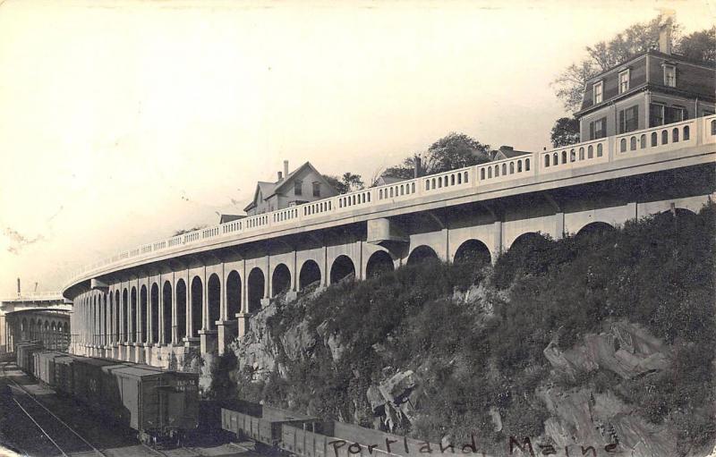 Portland ME Million Dollar Bridge Railroad Train Real Photo Postcard