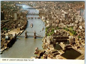 c1970s London, England Tower Bridge River Thames Aerial View Chrome 4x6 PC M24