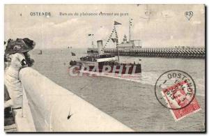 Old Postcard Ostend Plaisance boat entering port