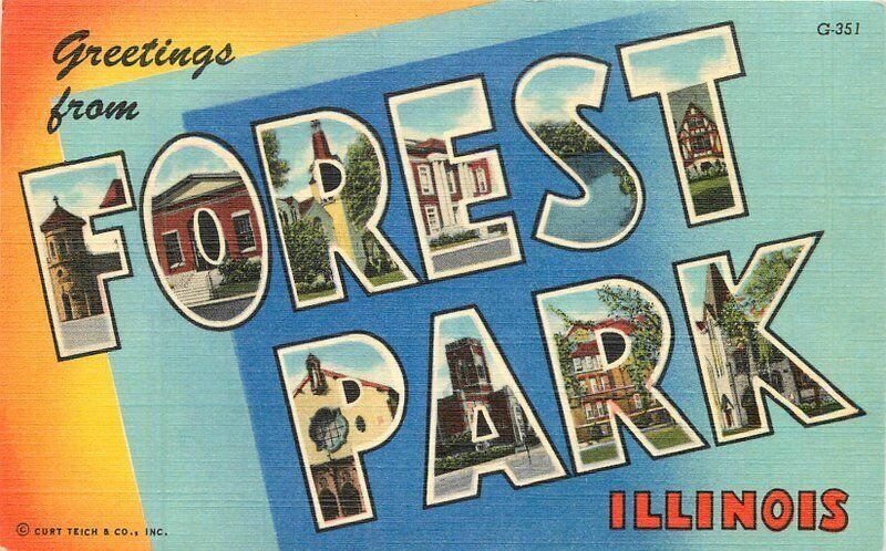 Illinois Forest Park Large Letters multi View Aero Teich Postcard 22-8011