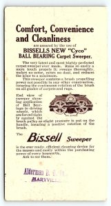 c1900 BISSELL SWEEPER CYCO CARPET SWEEPER ADVERTISING BOOKMARK TRADE CARD P1956