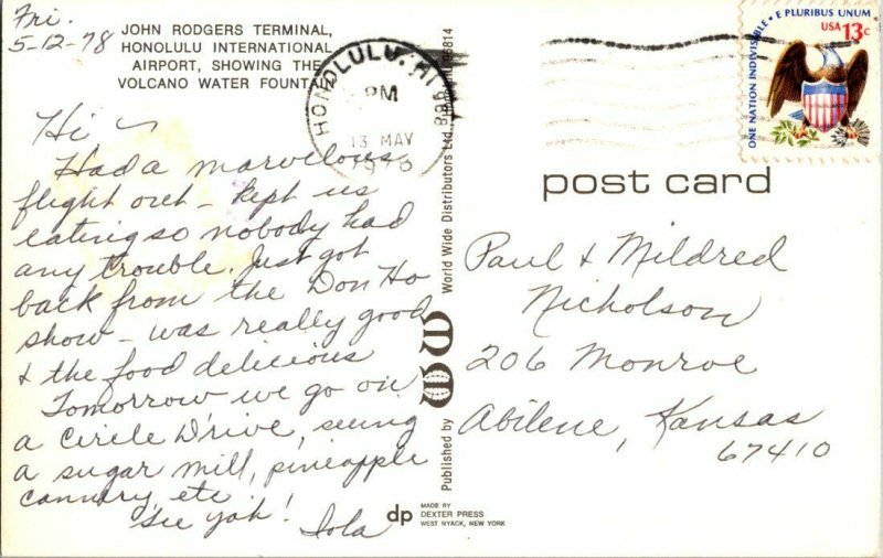 John Rodgers Terminal Honolulu Hawaii Vintage Postcard Standard View Card 