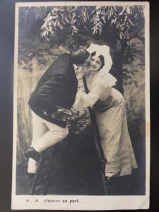 French Romance: A chacun sa part... / Couple Picking Fruit c1903