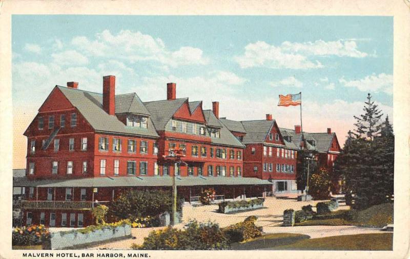 Bar Harbor Maine Malvern Hotel Exterior Entrance Antique Postcard K12135