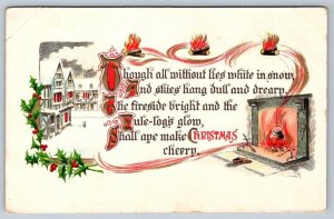 Christmas Rhyme, Holly, Winter Village Scene, Hearth, Sam Gabriel Postcard