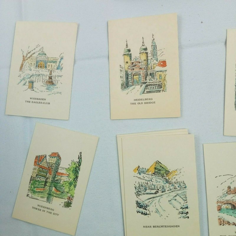 Vintage 12 Bridge Tally Cards Handcolored by Lehman German City Scenes Germany