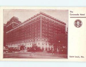 Unused 1950's CORONADO HOTEL St. Saint Louis Missouri MO Q4776