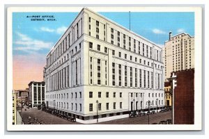 Post Office Building Detroit Michigan MI UNP Linen Postcard E19