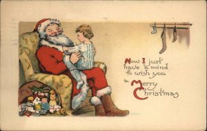 Christmas Children Sitting on Santa Clause Lap Toys c1910s Postcard