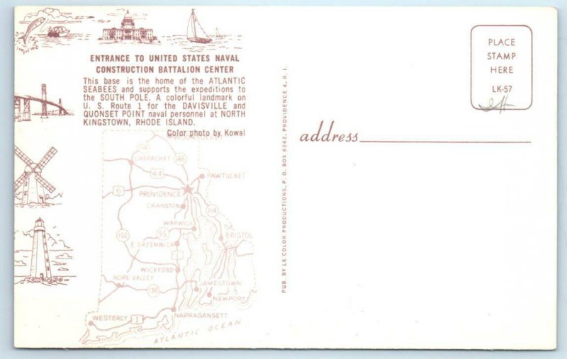 North Kingston, RI ~ Construction Battalion ATLANTIC SEABEES Mascot  Postcard