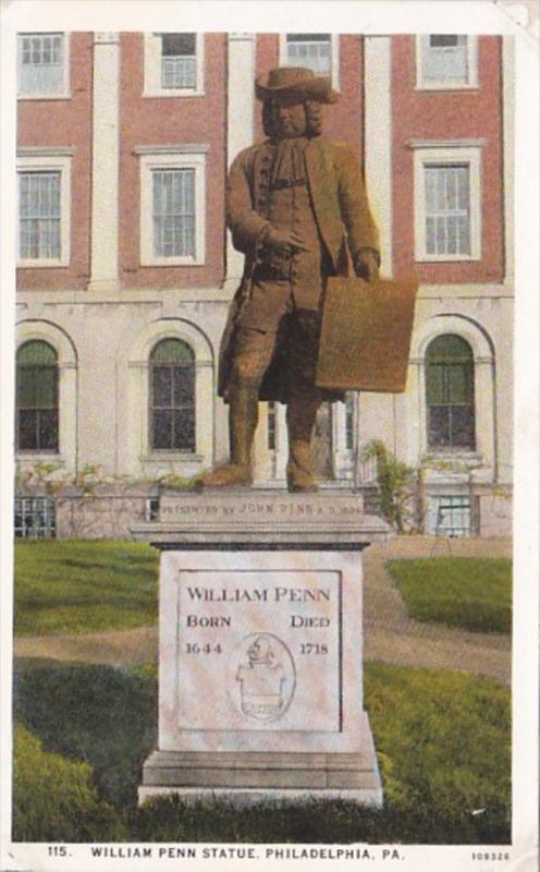 Pennsylvania Philadelphia William Penn Statue Curteich