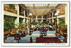 c1920's Lobby Davenport Hotel Restaurant Interior Spokane Washington WA Postcard 