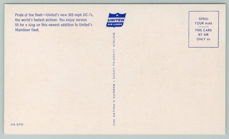 Airplane~United Airlines~DC-7 Aircraft~Vintage Postcard