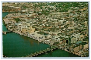 1972 Aerial View Downtown Green Bay Bridge Lower Foreground Wisconsin Postcard 