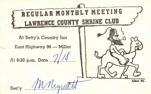 Vintage Postcard 1983 Regular Monthly Meeting Lawrence County Shrine Club