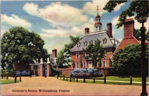 Historic Governors Palace Streetview Williamsburg Virginia Linen Postcard 