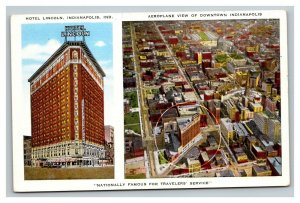 Vintage 1940's Advertising Postcard Hotel Lincoln Aerial View Indianapolis IN