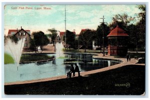 1910 Gold Fish Pond Fountain Scene Lynn Massachusetts MA Posted People Postcard