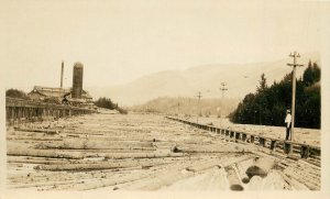 RPPC Postcard Log Jam At Pacific Northwest Lumber Mill Pond, Logging, Unposted