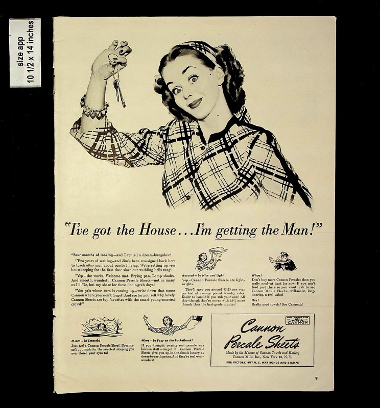 1940 Cannon Towels Vintage Ad, 1940's Housewife, Retro Ad