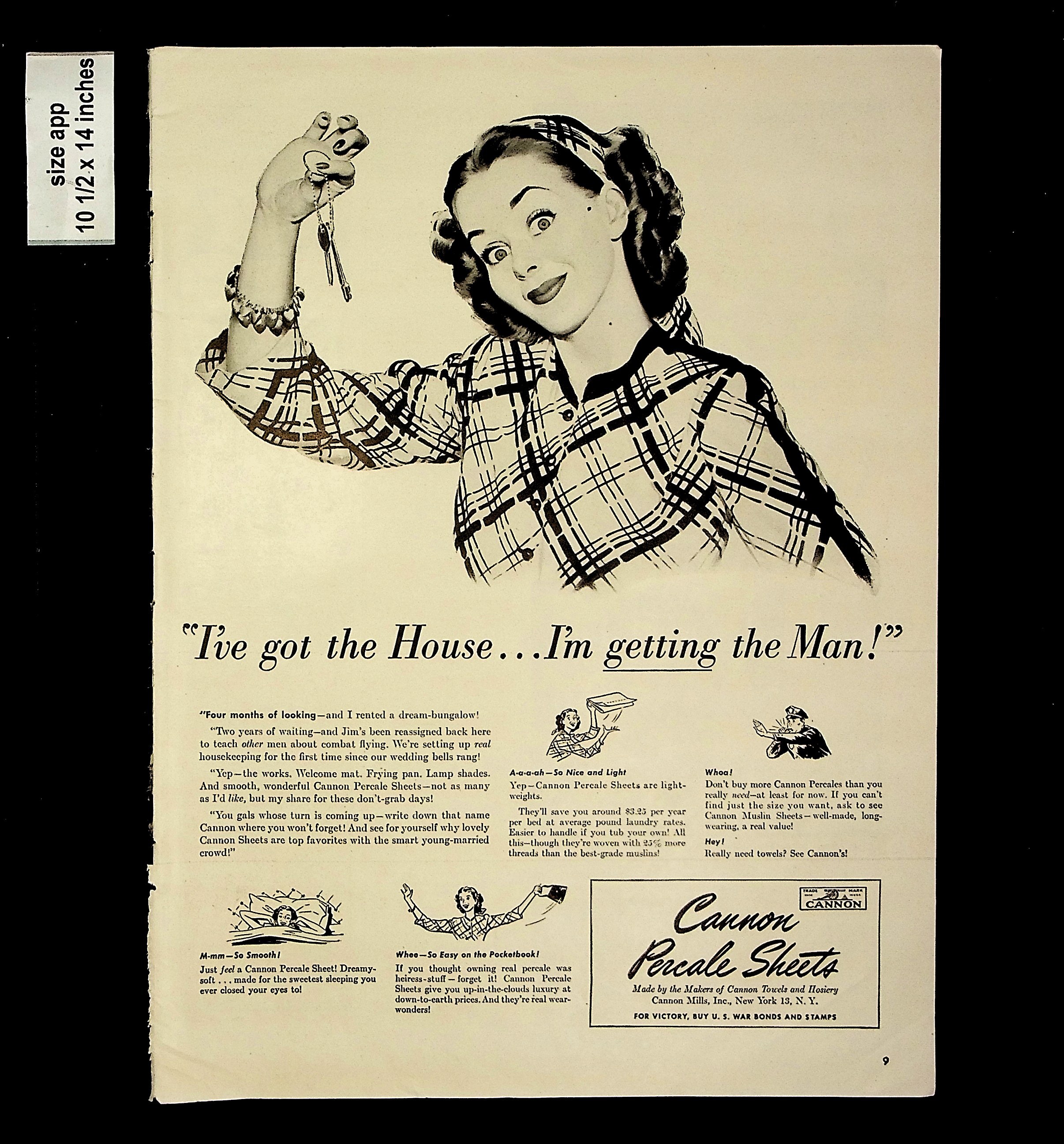 1940 Cannon Towels Vintage Ad, 1940's Housewife, Retro Ad