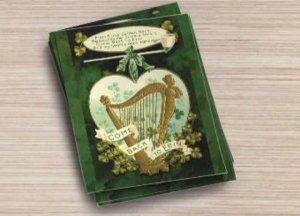 Saint Patrick's Day Cards Come Back To Erin Gold Harp and Shamrocks Vintage look