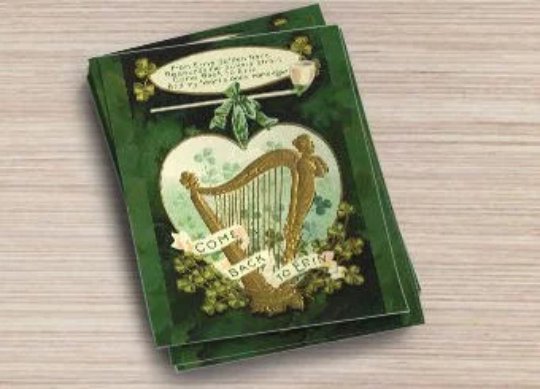 Single Saint Patrick's Day Postcards Come Back To Erin Gold Harp and Shamrocks