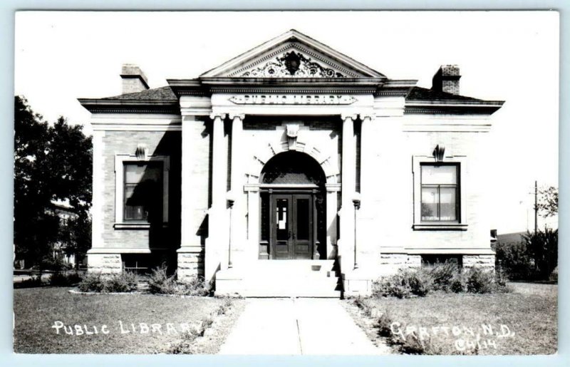 RPPC  GRAFTON, North Dakota ND ~ PUBLIC LIBRARY Walsh County c1940s Postcard