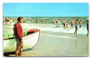 Beach Scene Atlantic City N. J. New Jersey c1955 Postcard Life Guard Life Boat