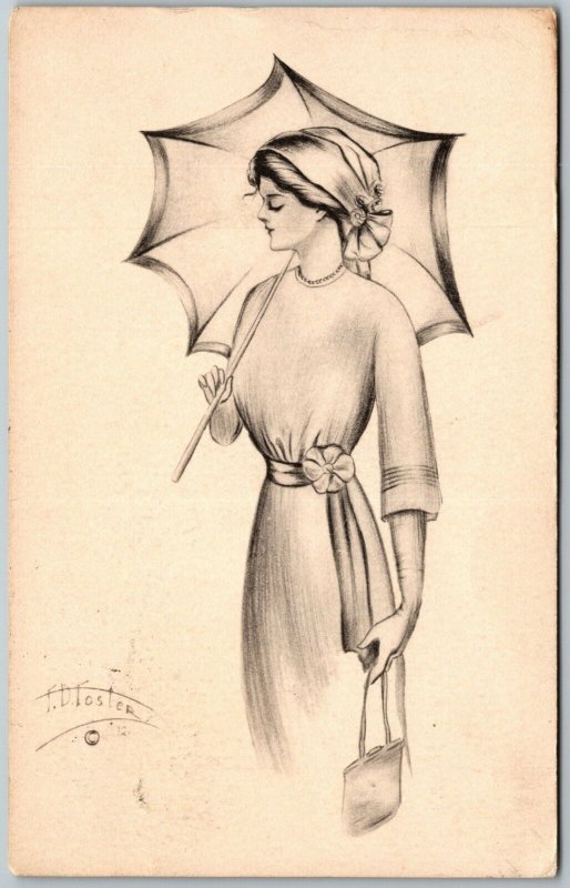 Illustration of a woman, FD Foster Women Original Vintage Postcard