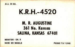 QSL Radio Card From Salina Kansas K.R.H.-4520 