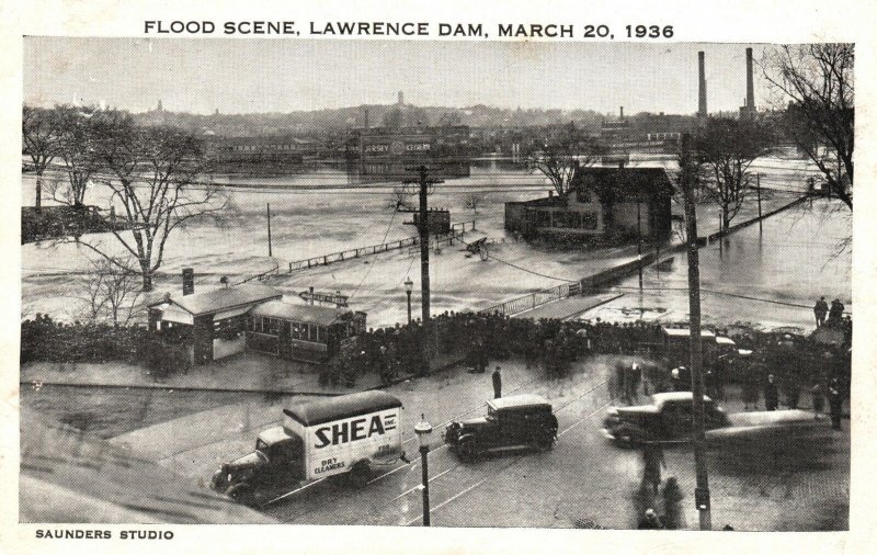 Vintage Postcard Flood Scene Lawrence Dam March 20, 1936 Boston Massachusetts MA