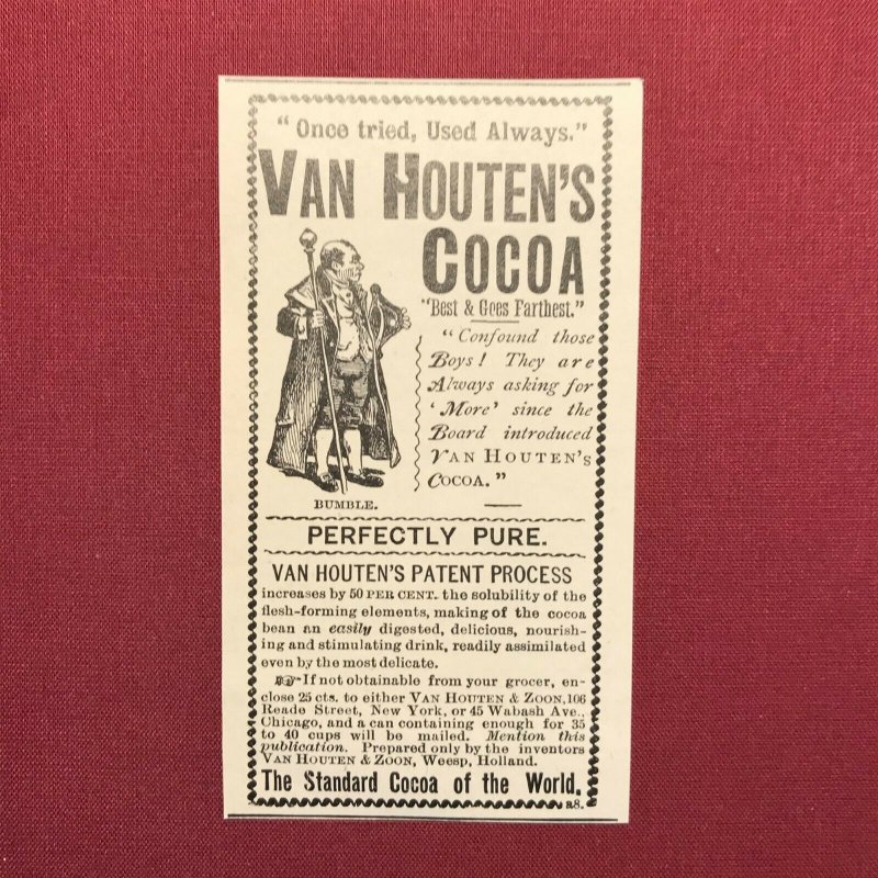 Van Houten's Cocoa Victorian 1892 Print Ad New York 2V1-30 