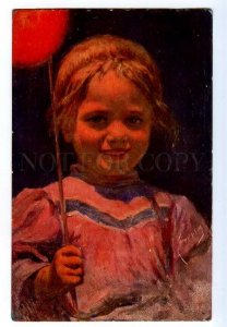 497615 FEIERTAG Illuminated Girl w/ Balloon CARNIVAL Vintage postcard #950-6