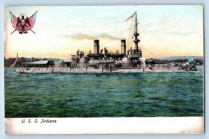 Indiana Postcard USS Steamer Navy Battleship Warship Ship c1905 Vintage Antique