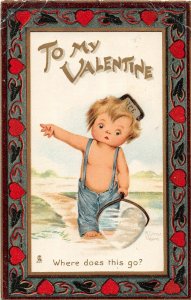 G12/ Valentine's Day Love Holiday Postcard c1910 Ice Tongs Boy 23