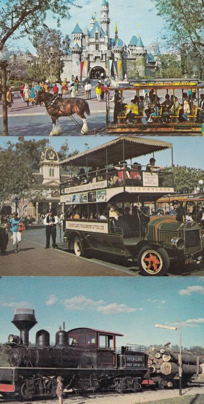 Walt Disney Disneyland Transportation 3x 1960s Postcard s