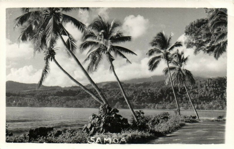 PC CPA SAMOA, PACIFIC, BEACH SCENE AND PALM TREES, Vintage Postcard (b19440)