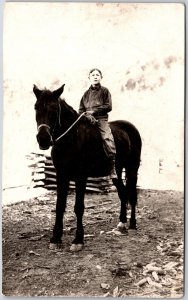 A Young Boy Riding A Horse RPPC Real Photo Postcard