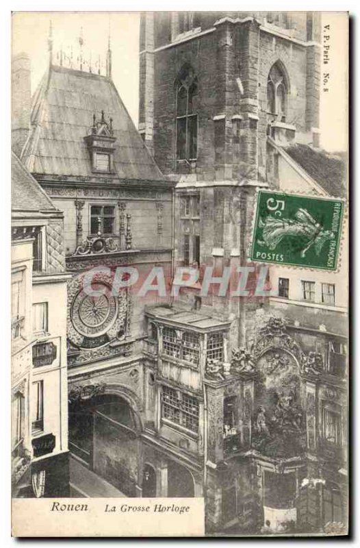 Old Postcard Rouen Grosse Horloge