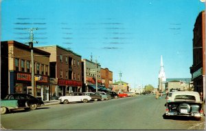 Vtg 1950s St Germain Street View Old Cars Rexall Drugs Rimouski Quebec Postcard