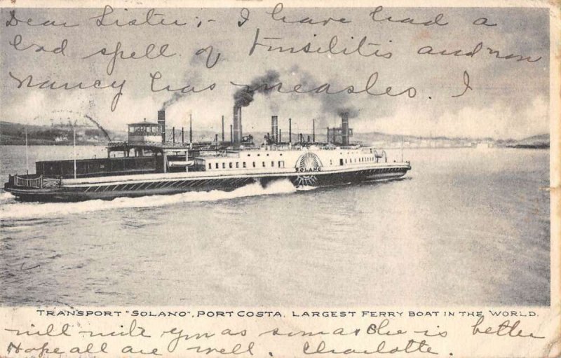 Port Costa California Transport Ferry Boat Solano Vintage Postcard AA50434 