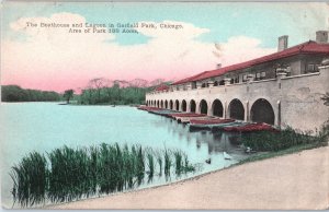 The Boathouse and Lagoon in Garfield Park Chicago Illinois Postcard Posted